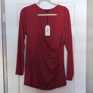 Universal Standard Deep Red Drape V-Neck Blouse